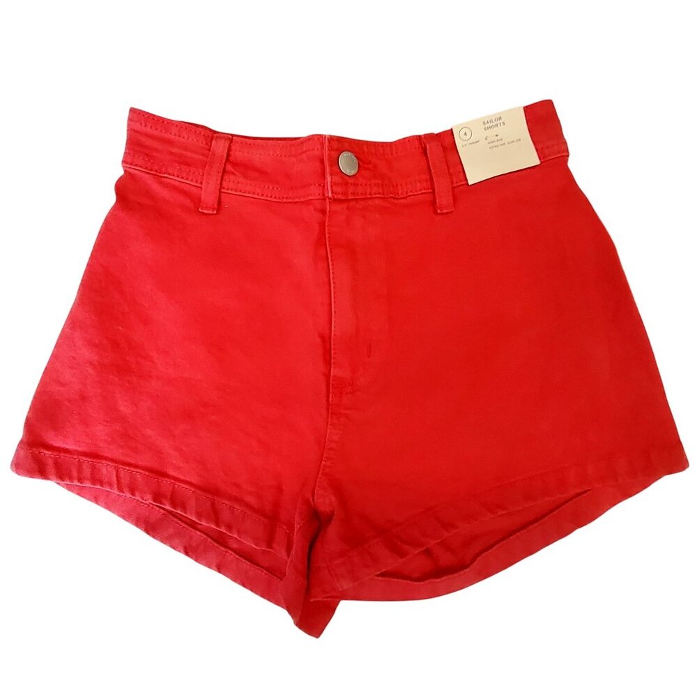 Universal Thread Comfort Stretch Red High-Waisted Denim Shorts  Womens Casual  4